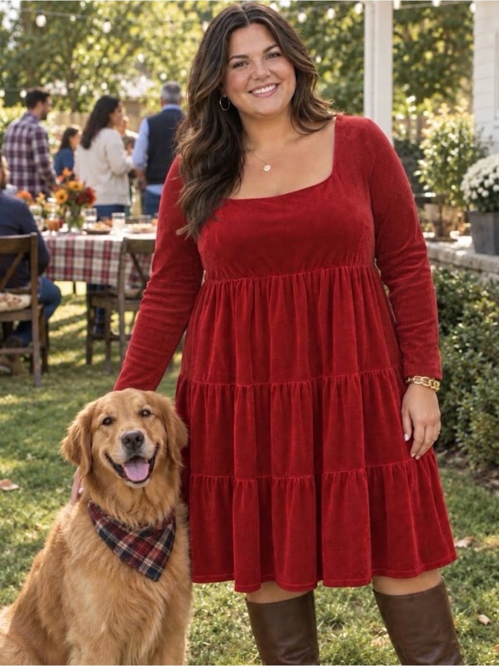 Maison Tara Velvet Tiered Midi Dress Red Christmas Holiday Size 16W